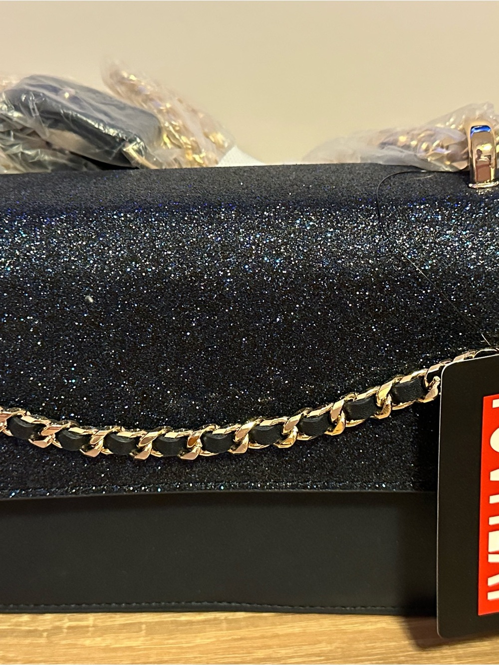 Navy Sparkle Chain Shoulder Bag